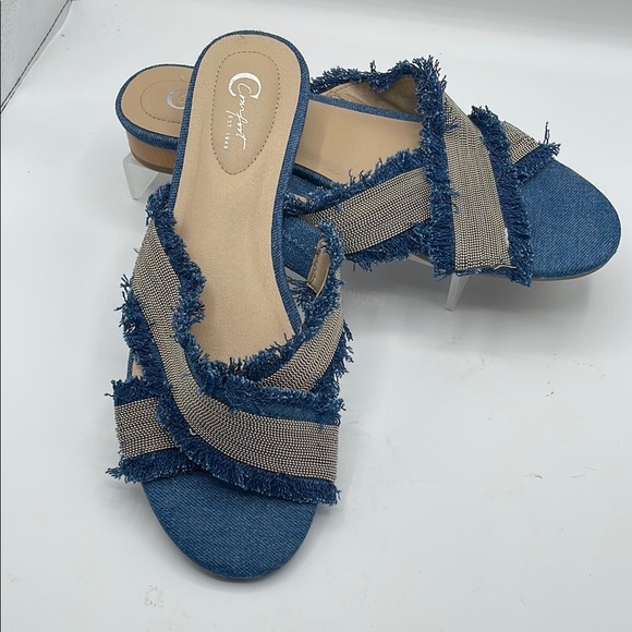 Comfort denim slip on Criss-Cross Slide Sandals, size 10 - Picture 1 of 8